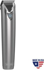 ⁦WAHL Lithium Ion Stainless Steel Trimmer | Worldwide Voltage | LED Battery Indicator and Accessories - Professional Grade Hair Grooming Kit | Beard Trimmer for Men (9818-727)⁩ - الصورة ⁦2⁩