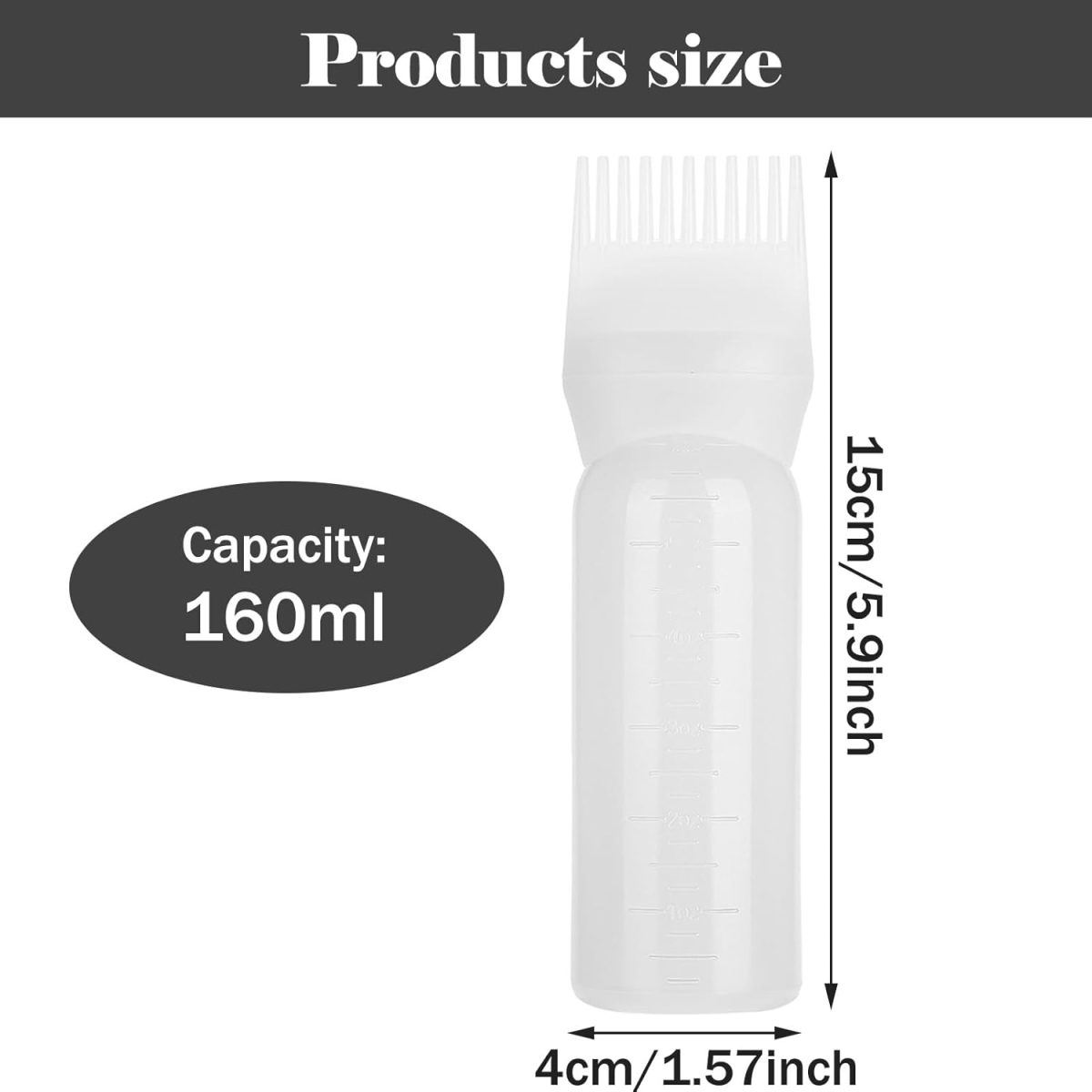 ⁦Serlium Root Comb Applicator - 160ml Lightweight Oil Bottle for Scalp Treatment and Hair Coloring with Graduated Scale Bottle Brush (White)⁩ - الصورة ⁦3⁩