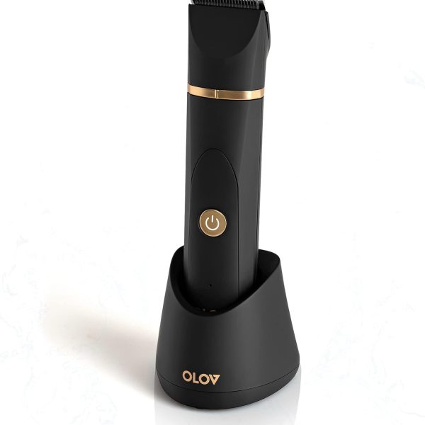 OLOV Electric Groin Hair Trimmer - Ball Trimmer for Men - Nose Hair Trimmer, Replaceable Ceramic Blade Heads, USB Recharge Dock & Nosetrimmer Head, Waterproof Male Hygiene Razor