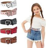 Bukela 5 Pieces Girls Fashion Belt PU Leather Belts Cute Heart Shape With Metal Buckle Elastic Stretch Adjustable Waist Belt for Girls Jeans Dress