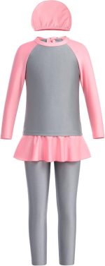 OwlFay Mu Swimsuit For Girls Kid Modest Full Cover Hijab Burkini Islamic Top Pants Cap Costume 3Pcs Set