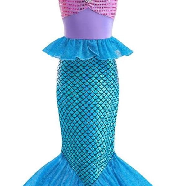 ليتو انجليس زي تنكري فاخر لاميرة حورية البحر الصغيرة لحفلات اعياد الميلاد مع اكسسوارات للاطفال والبنات من سن 2-9 سنوات، ارجواني وازرق