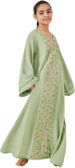 فستان ماكسي مطرز بأكمام واسعة شكل جرس للبنات من ستايلي