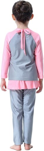 ⁦OwlFay Mu Swimsuit For Girls Kid Modest Full Cover Hijab Burkini Islamic Top Pants Cap Costume 3Pcs Set⁩ - الصورة ⁦4⁩