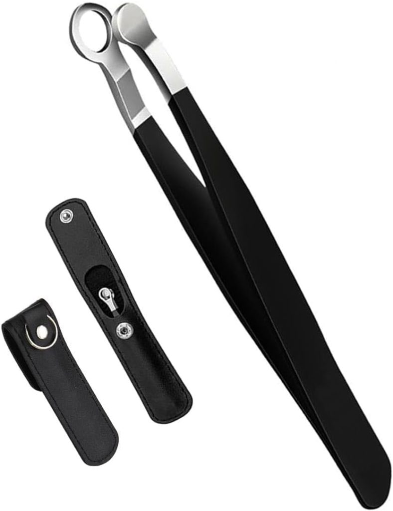 ماكينة تشذيب شعر الانف اليدوية - شفرات دقيقة من الستانلس ستيل، قطاعة انف على شكل ملاقط مع حافظة جلدية للرجال والنساء، مثالية لتصفيف الانف والاذن والحواجب والوجه (اسود)