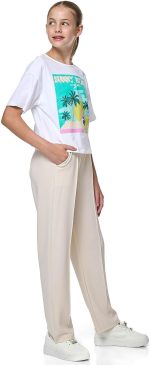 R&B Girls 125-0812Tg082-2 Solid Straight Fit Pants With Drawstring Waist