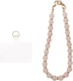 سوار معصم للايفون مزين بخرز رخامي من تزويق، سوار معصم للجوال، سلسلة مزدوجة من الجلد المطرز بالرخام، دلاية للهاتف بدون استخدام اليدين (بينك فاتح)