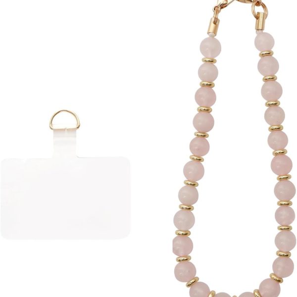 سوار معصم للايفون مزين بخرز رخامي من تزويق، سوار معصم للجوال، سلسلة مزدوجة من الجلد المطرز بالرخام، دلاية للهاتف بدون استخدام اليدين (بينك فاتح)