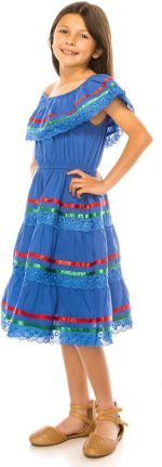 ⁦فستان مكسيكي تقليدي للبنات سينكو دي مايو فييستا من يونيك، مقاس 2-14، قطن⁩ - الصورة ⁦5⁩