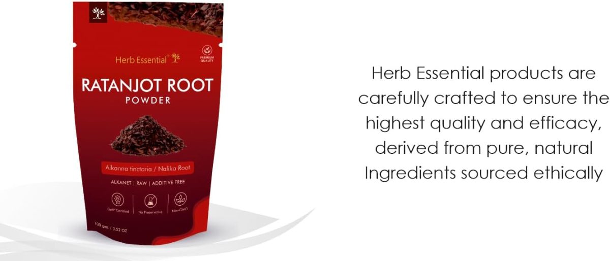 ⁦Herb Essential Ratanjot Powder Pack of 2(100g Each)|100% Pure Natural Alkanet Root for Hair Conditioning|Natural Shine & Skin Radiance|Vegan & Paraben-Free.⁩ - الصورة ⁦8⁩
