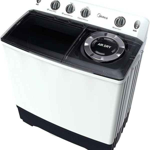 غسالة حوضين من ميديا لون ابيض سعة 10 كجم غطاء اسود موديل TW100ADN B تحميل علوي كيلوجرام