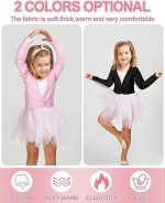 ⁦NALACAL 2pcs Girls Ballet Wrap Tops, Long Sleeve Velvet Cardigan Shawl and Dance Sweater – Bodysuit Cover-Up for Autumn and Winter, Suitable for 3-13 Years (Pink & Black, 110cm)⁩ - الصورة ⁦5⁩