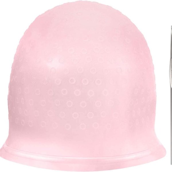 Bukela Silicone Highlight Cap Reusable Highlight Hair Cap Salon Hair Coloring Dye Cap with Hooks for Women Girls (Purple)