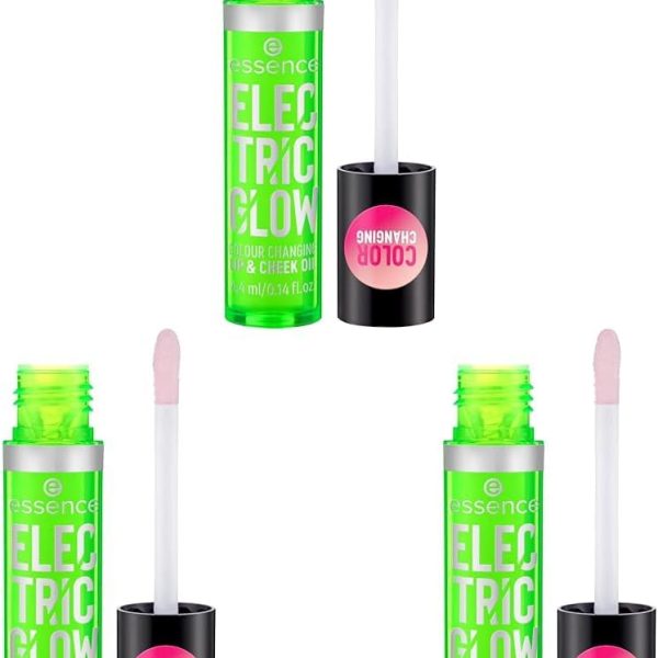 زيت شفاه وخدود متغير اللون اليكتريك جلو من ايسنس، (عبوة من 3 قطع)