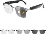 Harlafou Bluetooth Audio Smart Glasses,Photochromic Sunglasses for Men and Women,Open Ear Sound Mic & Speakers
