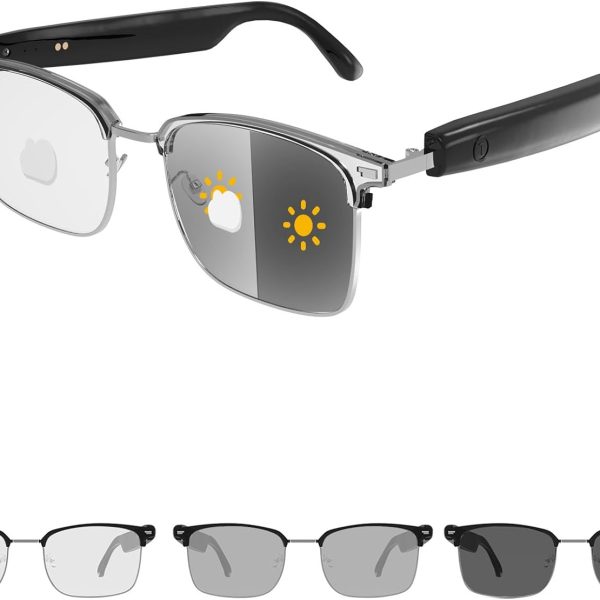 Harlafou Bluetooth Audio Smart Glasses,Photochromic Sunglasses for Men and Women,Open Ear Sound Mic & Speakers
