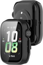 ⁦Protective Case for Honor Watch 5 Case, Hard PC Case Cover with Glass Screen Protector, Anti-Scratch Anti-Dust Protection Case for Honor Watch 5 (Black)⁩ - الصورة ⁦2⁩