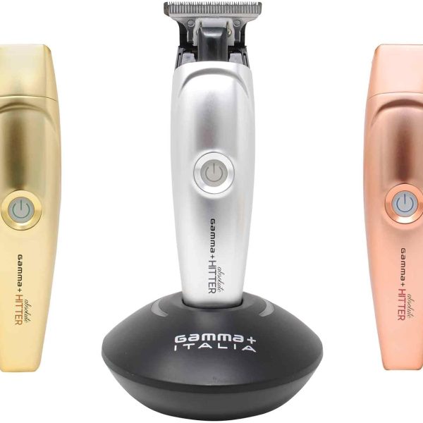 GAMMA+ Absolute Hitter Professional Cordless Hair Trimmer, Modular Color Lids, 3 Guards, 3 Modular Color Lids Included (Matte Chrome, Rose Gold, Gold)