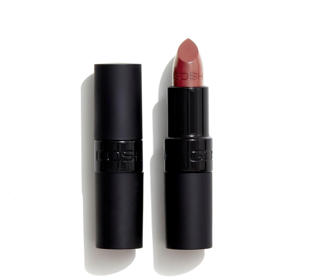 GOSH Velvet touch lipstick with extra colour pigments for an intense and long-lasting result, reflective particles for the glossy look, vitamin E for nourished lips, 122 nougat