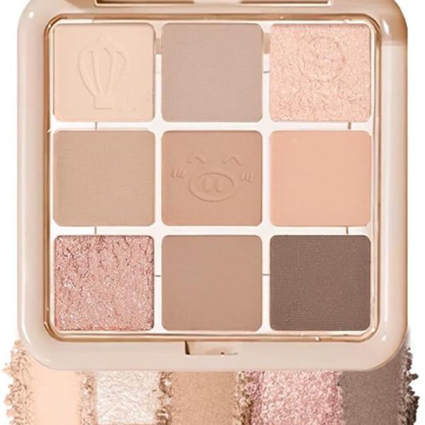 Shimmer Matte Nude Pink Eyeshadow Palette, Long Lasting Eyeshadow, Waterproof, Cruelty Free, 9 Coloer Blendable Shades in Soft Finishes With Beautiful Pearls