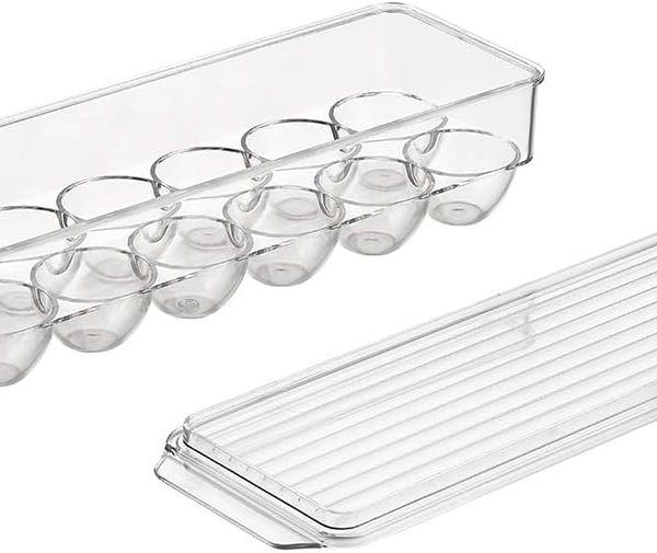 Lawazim Egg Holder for Fridge - Clear Plastic Egg Storage Container with Lid, 14-Egg Capacity, and BPA-Free Stackable Design - for Refrigerator Organization, Meal Prep, and Small Kitchens