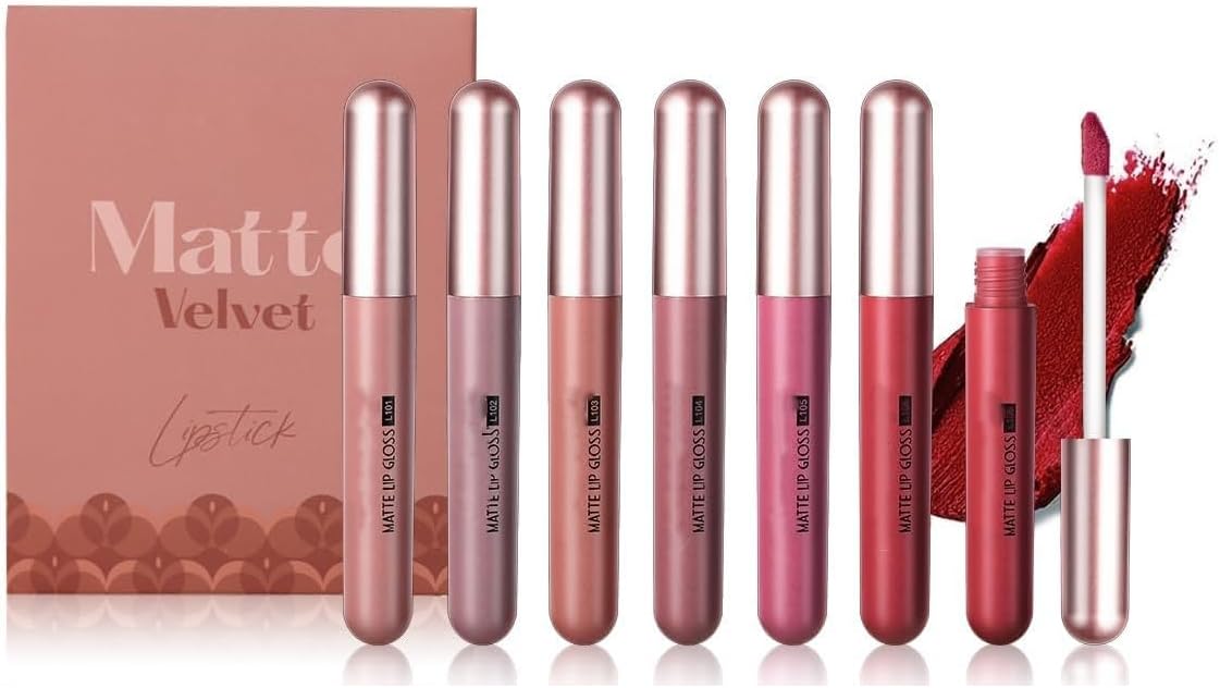 51zi3eTZx-L._AC_SL1200_.jpg مجموعة احمر شفاه سائل مات نود من 6 قطع، ظلال تدوم طويلا ومصبوغة، مجموعة هدايا ملمع شفاه للبنات والنساء