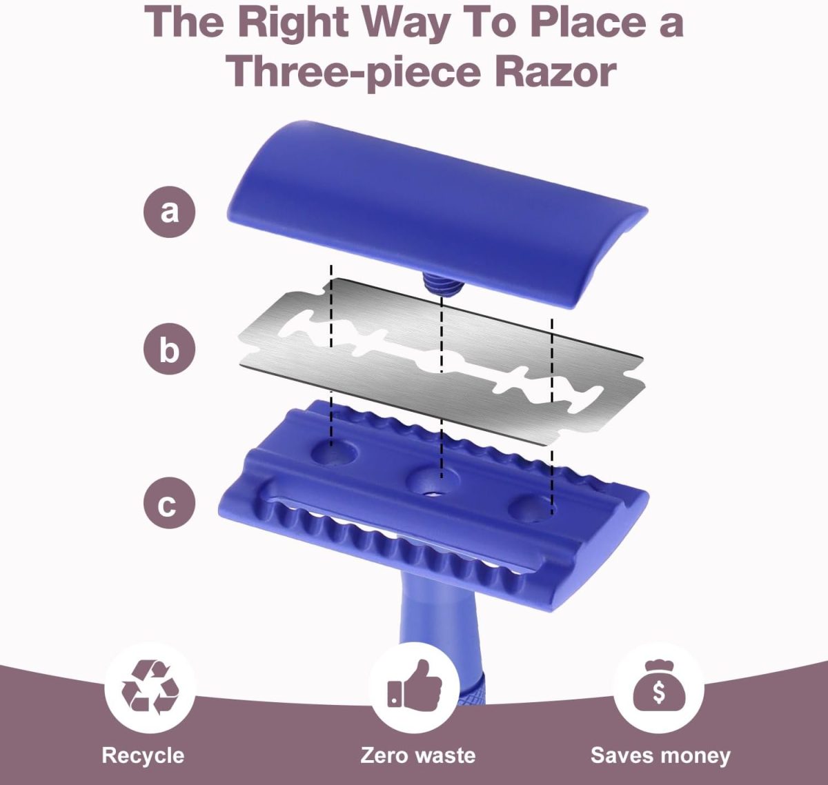 ⁦KINGHOOD Brass Single Blade Razor Safety Razor Metal Double Edge Razor One Blade Razor with 10 Blades Long Handle Weighted Eco-Friendly Reusable Razor⁩ - الصورة ⁦3⁩
