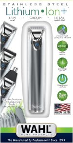 ⁦WAHL Lithium Ion Stainless Steel Trimmer | Worldwide Voltage | LED Battery Indicator and Accessories - Professional Grade Hair Grooming Kit | Beard Trimmer for Men (9818-727)⁩ - الصورة ⁦3⁩
