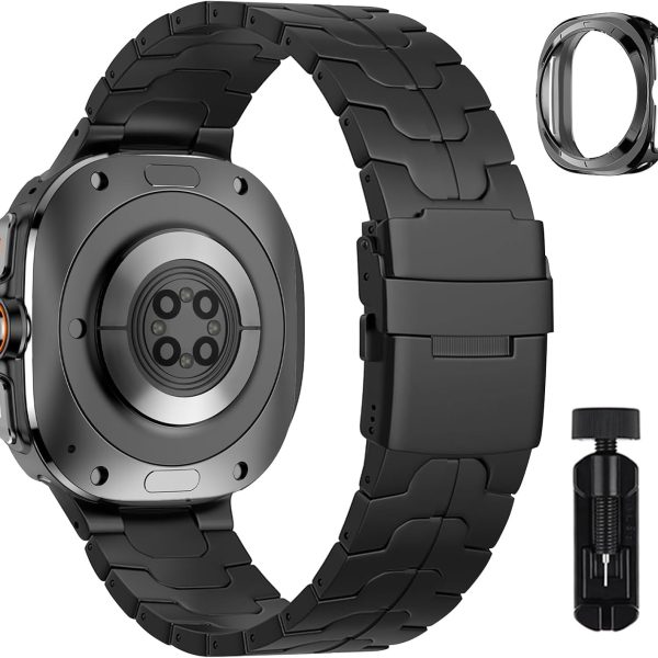 Newentor No Gaps Bands Compatible with Samsung Galaxy Ultra 2025 Strap Stainless Steel Metal Replacement Watch 8 47mm Strap Women Men Black