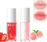 Khazna Fruity Flavors Lip Glosses, Long Lasting Moisturizing Lip Glow Transparent Lip Oil Strawberry and Peach Flavors Lip Care Lip Balm, 2Pcs