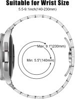 ⁦XMUXI Compatible with Samsung Galaxy Watch 6 Classic Band 43mm 47mm, No Gaps Galaxy Watch 5 Pro 45mm Galaxy Watch 7/6/5/4 40mm 44mm Samsung Watch 4 Classic Stainless Steel Metal Band⁩ - الصورة ⁦3⁩