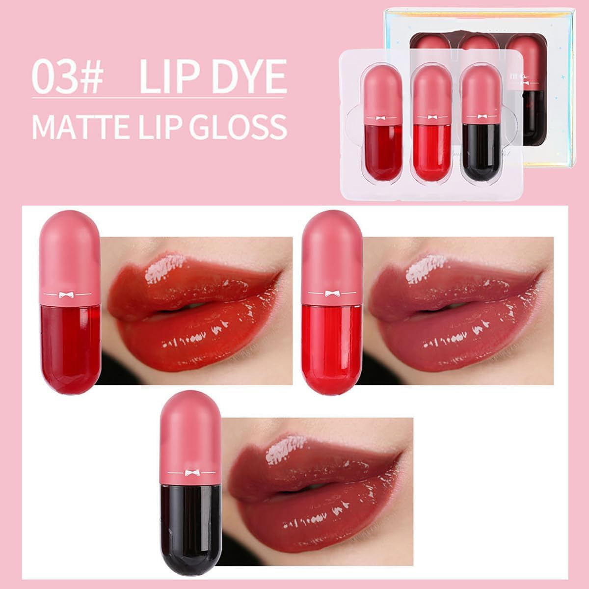 611m-gBdL._AC_SL1200_.jpg 3 قطع من زيت الشفاه الزجاجي، ملمع شفاه ملون مرطب، ملمس منعش وغير لزج، مغذي لترميم الشفاه وتفتيح الشفاه والعناية بالشفاه - الصورة 2