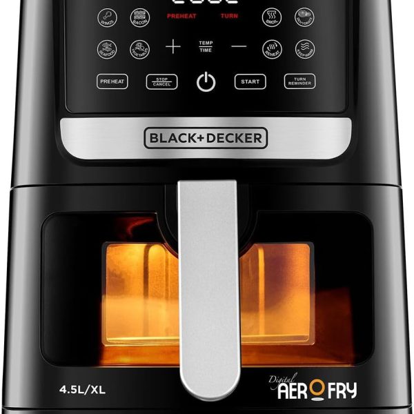 BLACK+DECKER 4.5L Air Fryer with LED Touch Panel, 12 Preset Programs, Adjustable Temp 80-200°C, Timer, Preheat, Reheat, Keep Warm, Dehydrate, Auto-Off, Dishwasher-Safe – AF4500-B5