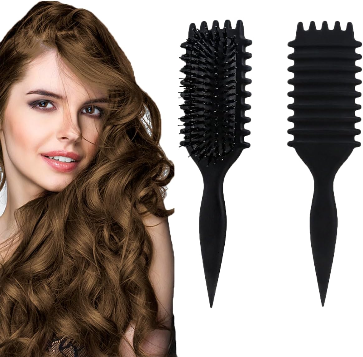 611leMehGXL._AC_SL1200_.jpg فرشاة تصفيف الشعر باونس كيرل ديفاين لفك تشابك الشعر المجعد، للاستخدام الرطب والجاف، أداة أساسية لتشكيل وتجعيد الشعر من اي سي في في® (اللون: اسود)