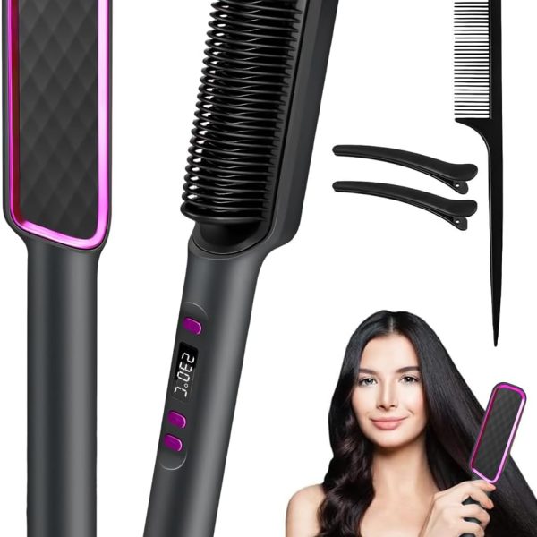 فرشاة فرد الشعر من اي سي في في، مشط فرد الشعر الأيوني للنساء، مجموعة تسخين ودرجة حرارة سريعة لمدة 20 ثانية (80-230 درجة مئوية)، شاشة LED/مضادة للحروق، تصفيف الشعر في الصالون في المنزل