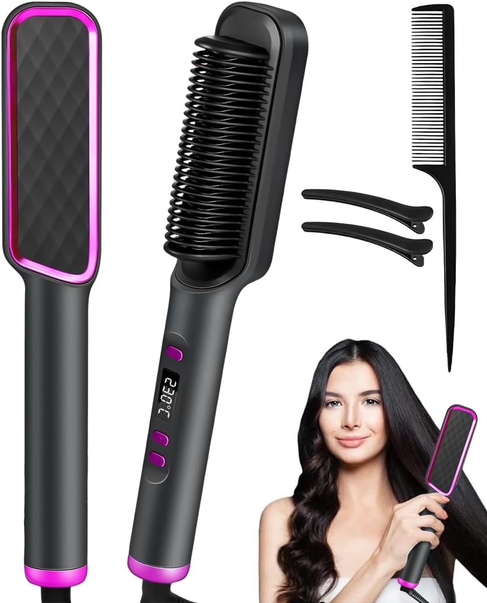 611yvsxnpTL._AC_SL1200_.jpg فرشاة فرد الشعر من اي سي في في، مشط فرد الشعر الأيوني للنساء، مجموعة تسخين ودرجة حرارة سريعة لمدة 20 ثانية (80-230 درجة مئوية)، شاشة LED/مضادة للحروق، تصفيف الشعر في الصالون في المنزل