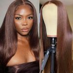 ⁦22Inche Straight Lace Front Wig Double Drawn Human Hair Pre Plucked Transparent13x4 Lace Frontal Wigs Human Hair with Baby Hair 200% Density Brazilian Human Hair Wigs for Woman Chocolate Brown #4⁩ - الصورة ⁦2⁩