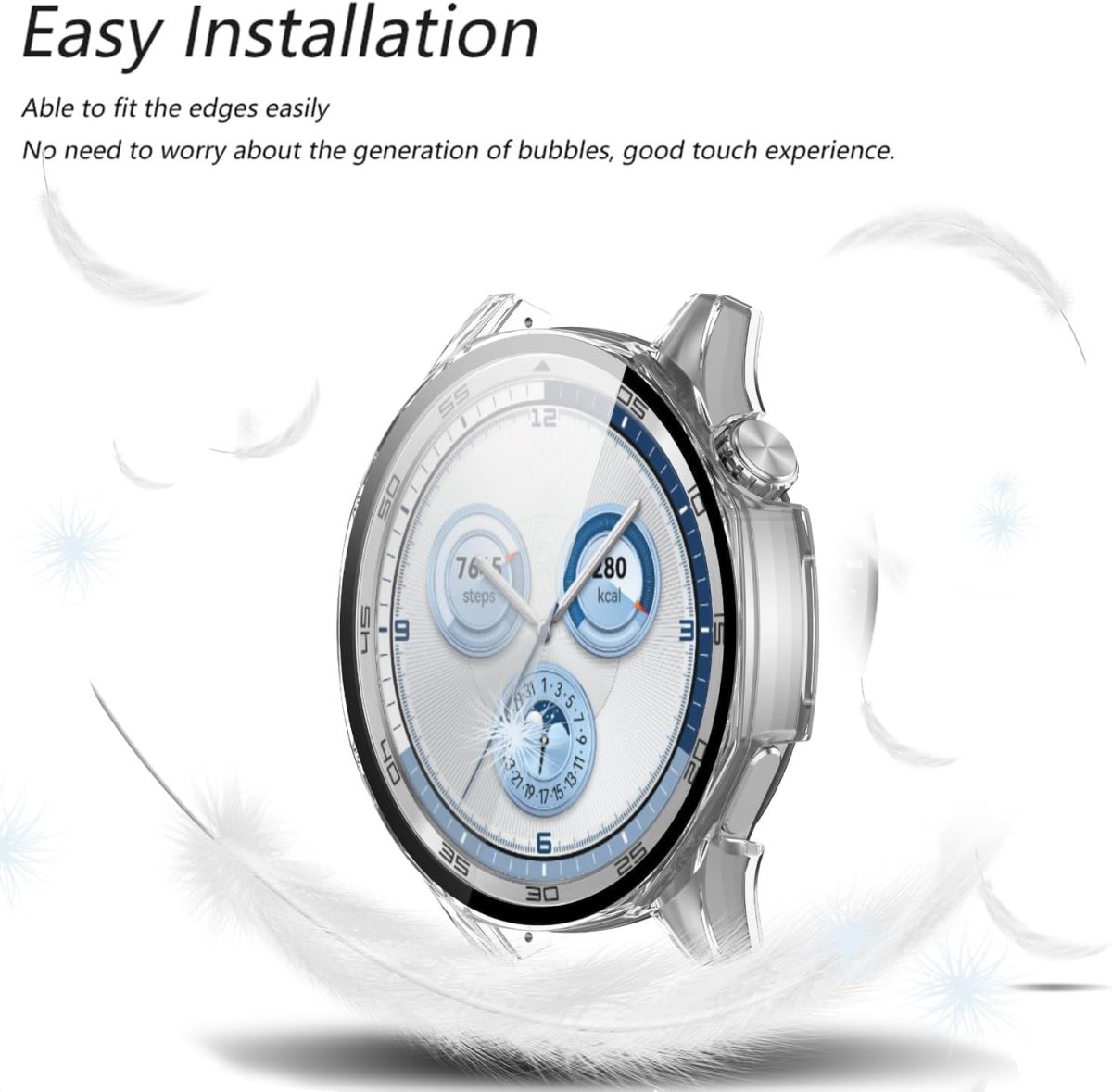 ⁦Azonee 2 Pack Case with Tempered Glass Screen Protector, Ultra Thin Scratch - Resistant Protective Case, for Huawei Watch GT 5 46 mm All-Round Protective Case (Clear+Black)⁩ - الصورة ⁦6⁩