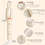 مكواة تجعيد الشعر الاوتوماتيكية من كاو اوتوماتيكية مع 4 درجات حرارة ايقاف تلقائي مضادة للحروق عصا تمويج دوارة للتشابك لتصفيف سيراميك لتقليل تلف بيج - الصورة 6