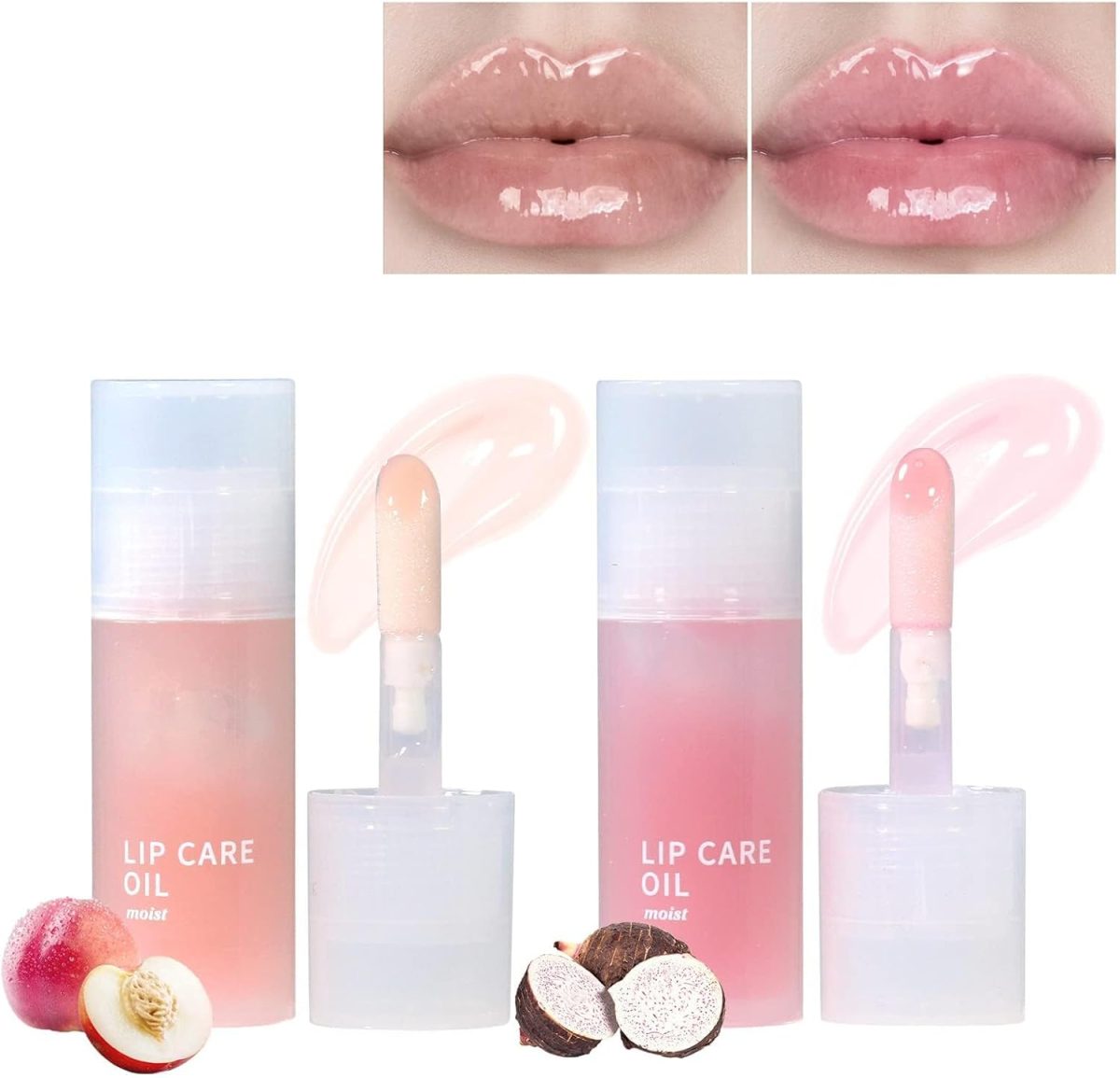 2Pcs Hydrating Lip Glow Oil, Moisturizing Lip Oil, Gloss Transparent Toot Lip Oil, Non sticky Plumping Lip Oil Tinted Clear Lip Gloss Nourishing Repairing Reducing Lip Lines