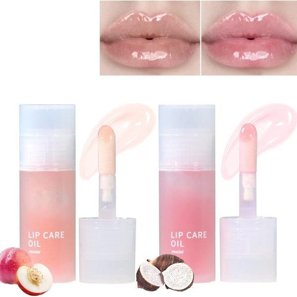 2Pcs Hydrating Lip Glow Oil, Moisturizing Lip Oil, Gloss Transparent Toot Lip Oil, Non sticky Plumping Lip Oil Tinted Clear Lip Gloss Nourishing Repairing Reducing Lip Lines