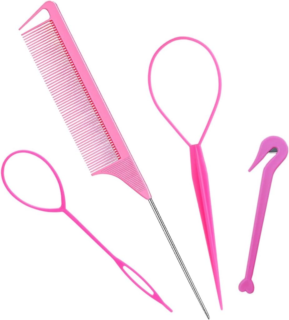 مجموعة ادوات تصفيف الشعر بتصميم ذيل الحصان الفرنسي المضفر من 4 قطع، اداة ازالة اربطة الشعر المطاطية، اداة ازالة اربطة الشعر المطاطية، اداة ازالة ربطات الشعر، اداة تصفيف الشعر