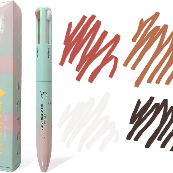 4 in 1 Makeup Pen, Eyebrow/Eyeliner, Eyeshadow, Highlighter, Lip Liner - Waterproof, 4 Color Portable Beauty Pen for Daily & Travel Makeup, Easy-To-Apply, 1 Count