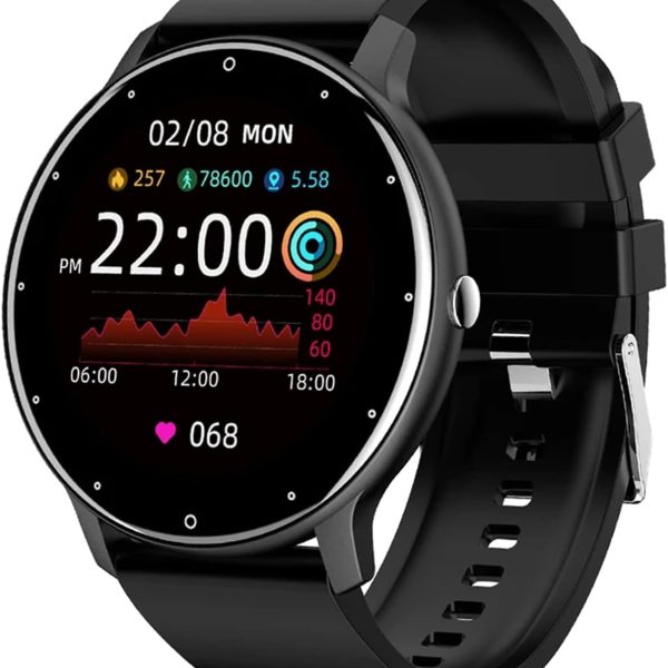 ساعة ذكية رياضية للرجال والنساء ضد الماء بخاصية مراقبة معدل ضربات القلب وتمارين اللياقة البدنية، متوافقة مع نظام اندرويد وIOS، أسود