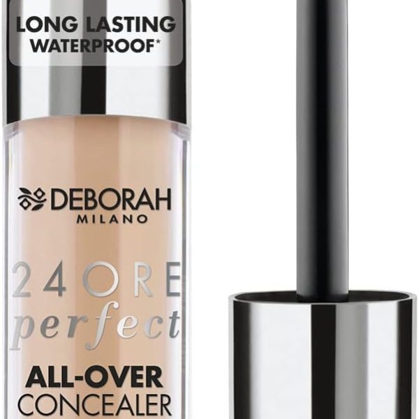 ديبورا كونسيلر سائل بيرفكت اول اوفر من ميلانو يدوم 24 ساعة مع حمض الهيالورونيك، 02 بيج، مقاوم للماء يدوم طويلا، تغطية عالية وتأثير مرطب، يقلل من الهالات السوداء وخلل تجلط الوجه،، كل الأنواع