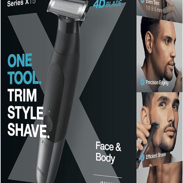 Braun Série X, tondeuse à barbe mâle électrique hybride et rasoir de corps, lame 4D, SkinShield, étanche, sans fil, XT5200