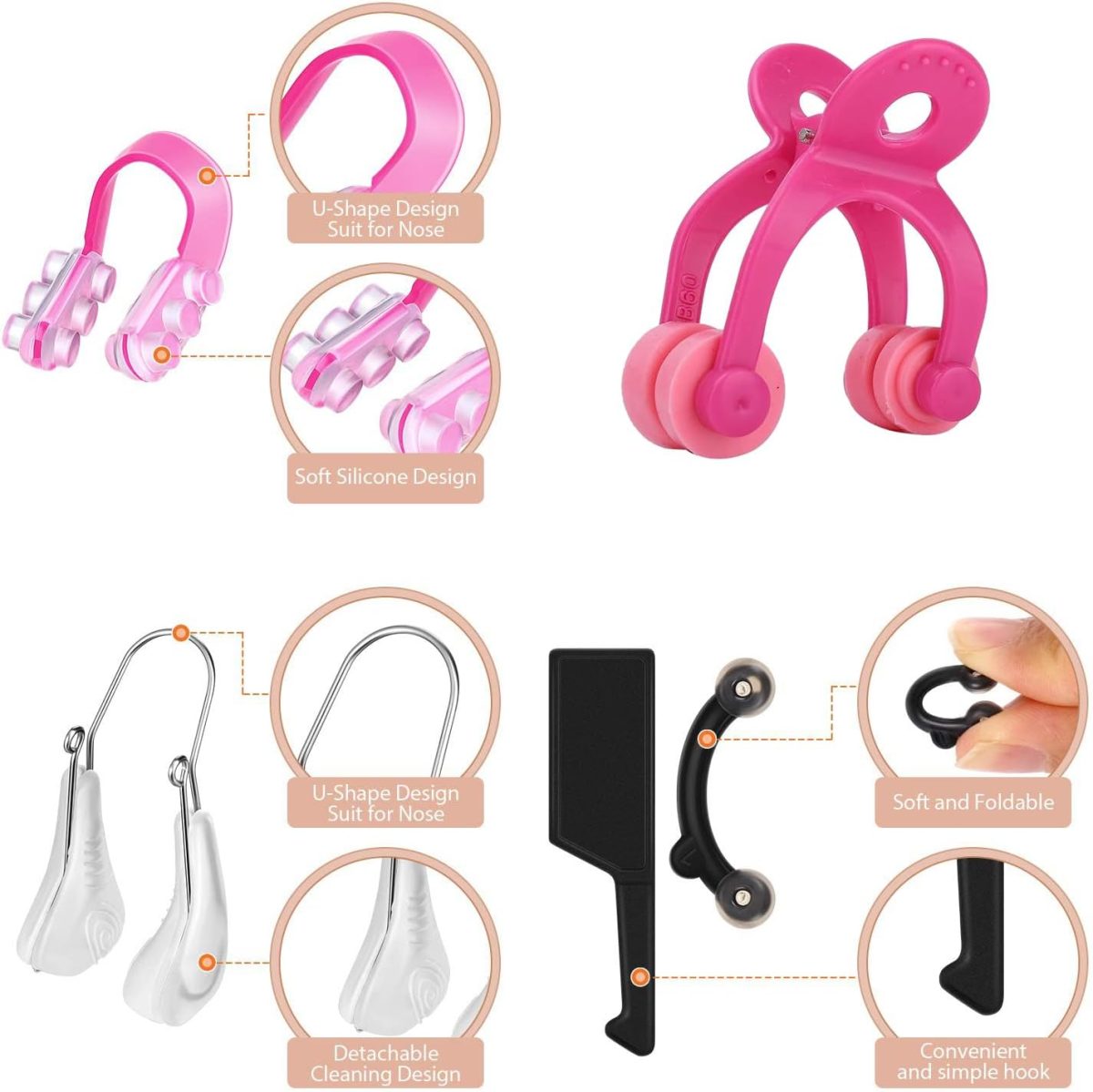 ⁦Hepiide [Upgrade] 5 Pieces Nose up Lifting Clips Nose Lifter Silicone Nose Bridge Slimming Clips Beauty Clip Tools for Women (Multicolor)⁩ - الصورة ⁦3⁩