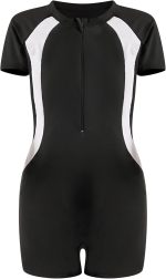 زي سباحة 2 في 1 للبنات باكمام قصيرة من يوكو، بدلة سباحة من قطعة واحدة مع تنورة سريعة الجفاف للسباحة والشاطئ والرياضات المائية