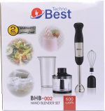 ⁦Techno Best 600 Watt Stainless Steel Hand Blender With Chopper⁩ - الصورة ⁦6⁩