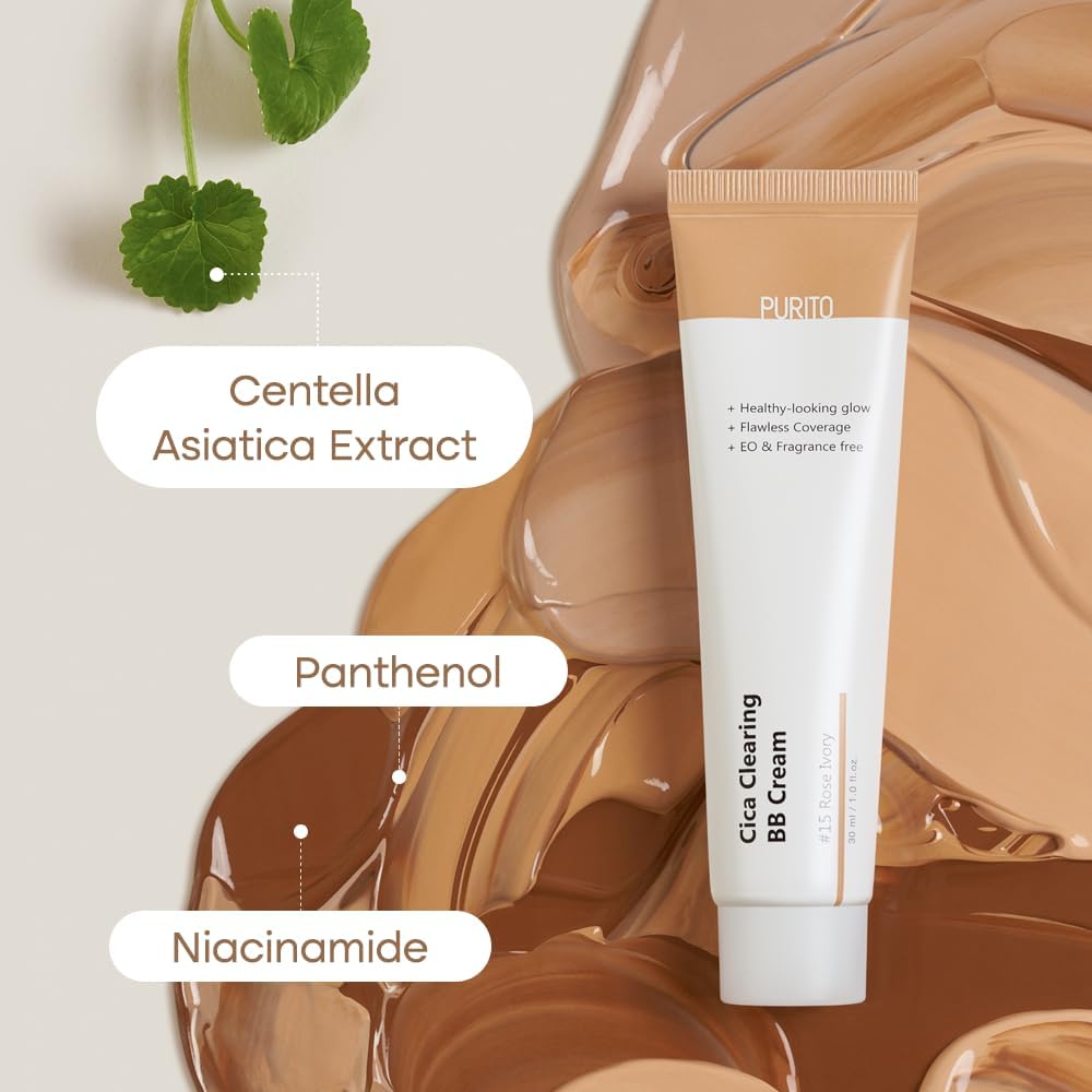 61CPYMetZ7L._AC_SL1000_.jpg PURITO | Cica Clearing BB Cream, Natural Beige #23, 1 fl.oz/30ml, Vegan BB Cream, Foundation, Not Tested on Animals - الصورة 5